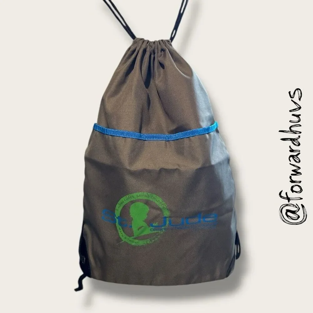 St. Jude Drawstring Backpack – Gray with Blue Accent – “Finding Cures. Saving Ch
